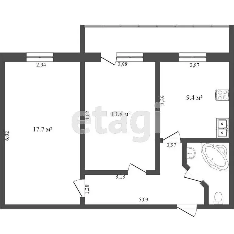 2-комнатная квартира: Тюмень, улица Василия Гольцова, 22 (58.8 м) - Фото 1