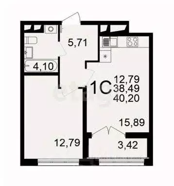 2-к кв. Тульская область, Тула пос. Горелки, Большая ул., 6А (40.2 м) - Фото 1