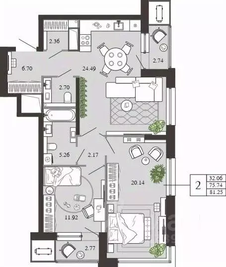 2-к кв. Тульская область, Тула ул. Фридриха Энгельса, 74 (81.25 м) - Фото 1