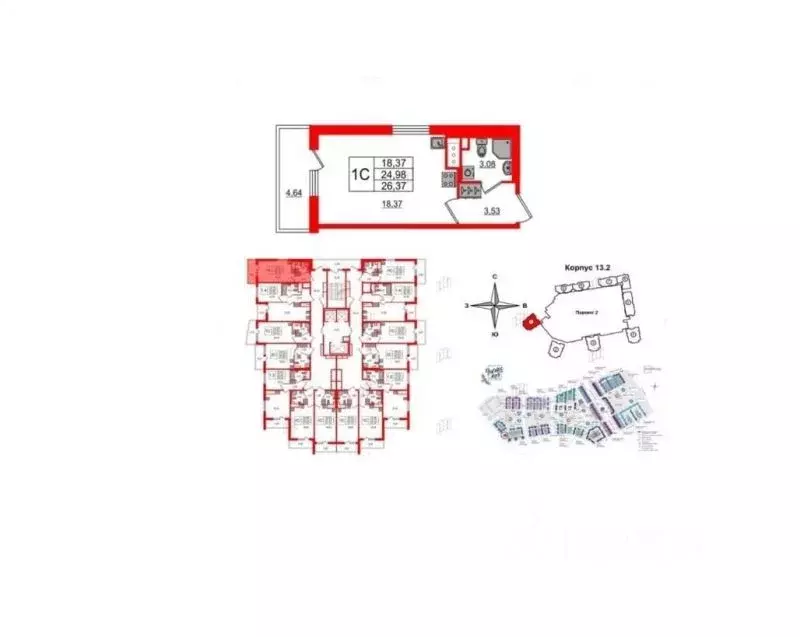 Студия Санкт-Петербург ул. Верхне-Каменская, 11к1 (26.37 м) - Фото 1