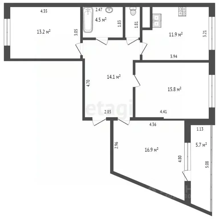 3-к кв. Московская область, Клин ул. Чайковского, 60к2 (78.1 м) - Фото 2