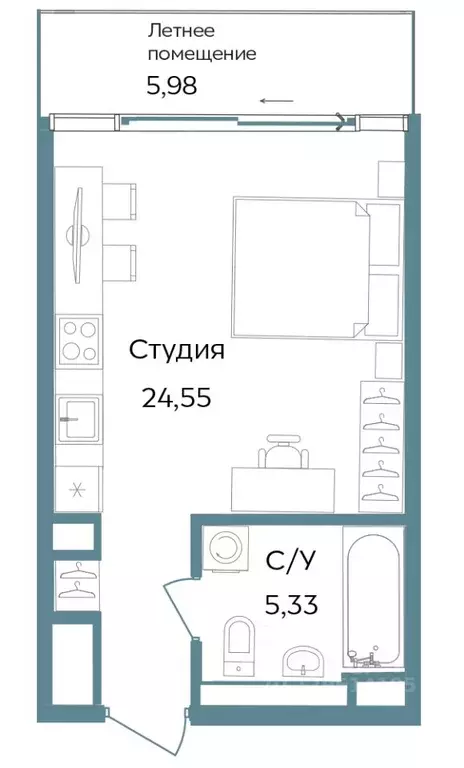 Студия Крым, Саки ул. Морская (35.86 м) - Фото 1