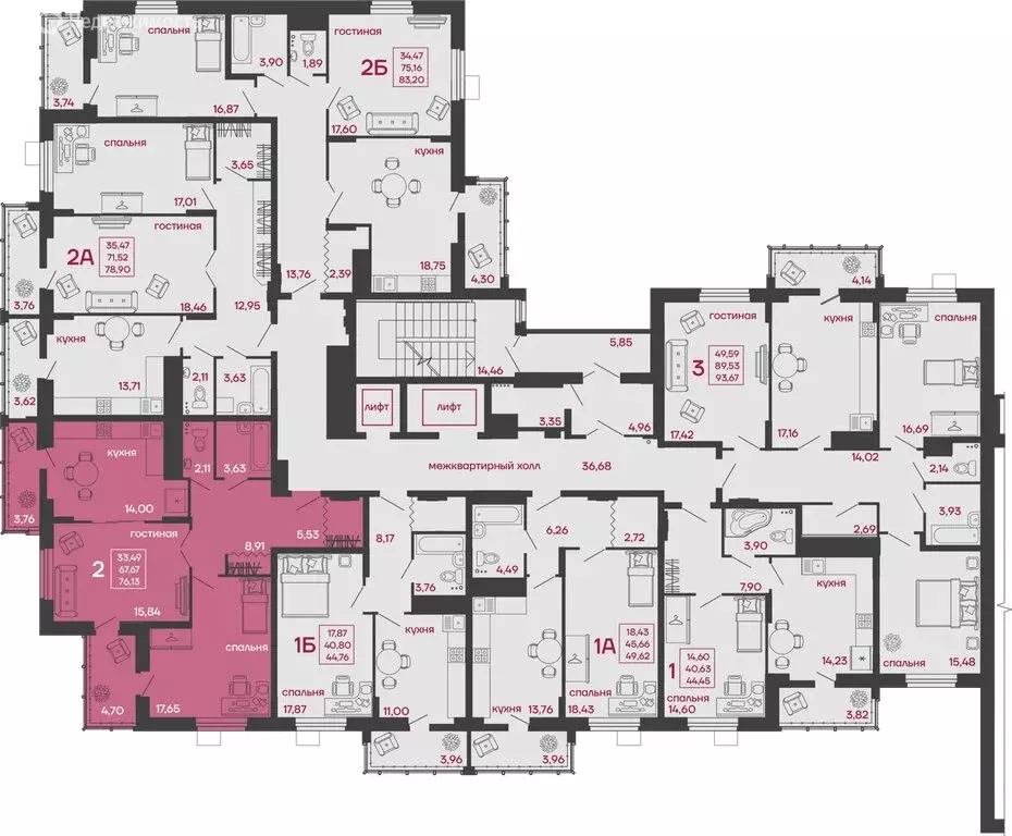 2-комнатная квартира: Пенза, улица Богданова, 34 (76.13 м) - Фото 1