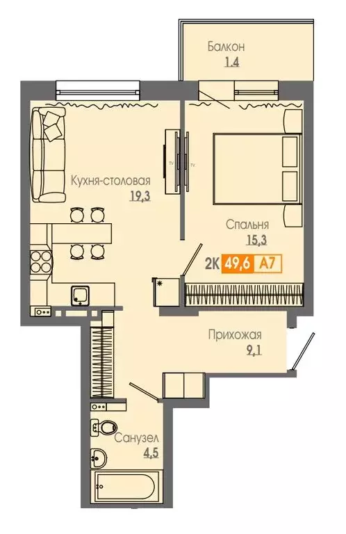 2-комнатная квартира: Красноярск, Аральская улица, 53 (49.7 м) - Фото 0