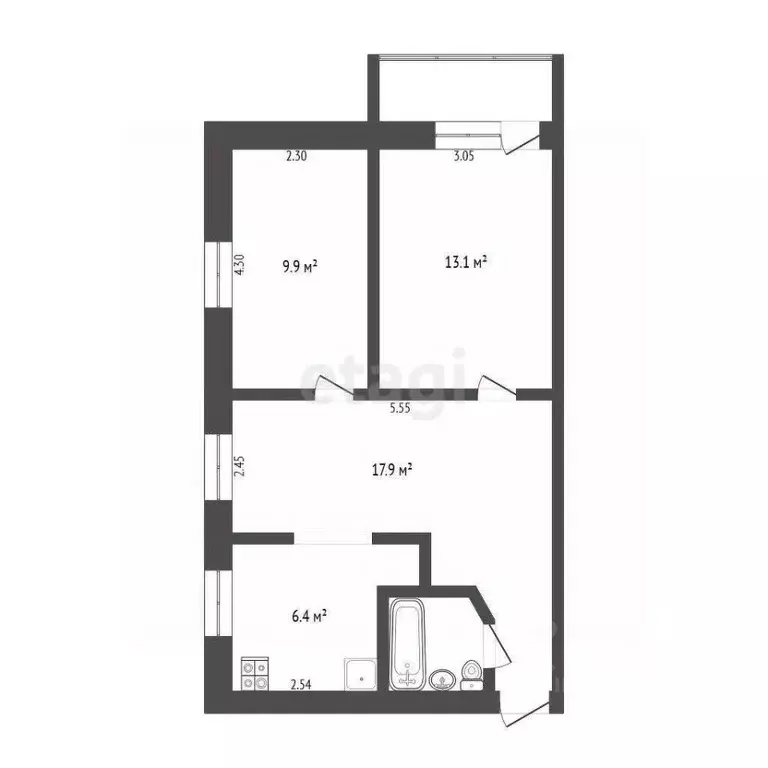 3-к кв. Тюменская область, Тюмень ул. Грибоедова, 8 (49.6 м) - Фото 1