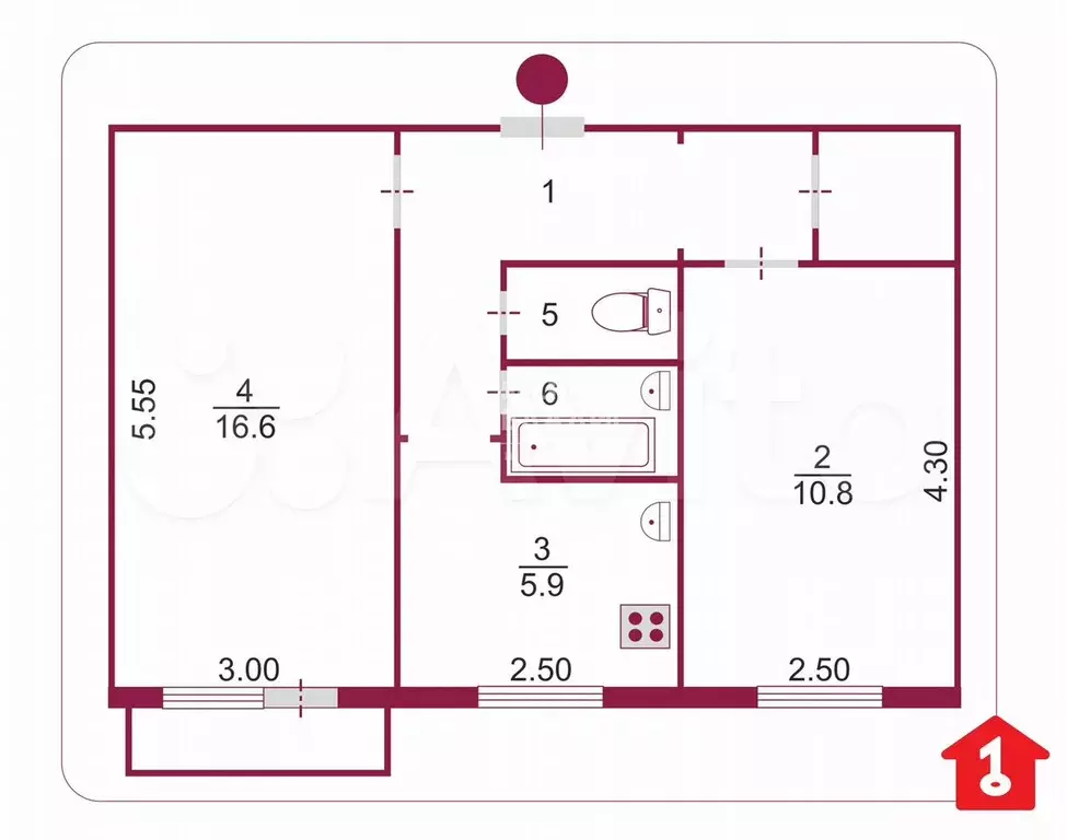 2-к. квартира, 44 м, 3/5 эт. - Фото 0