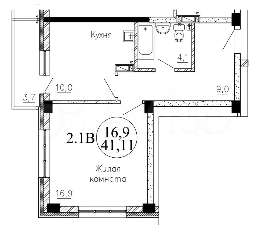 1-к. квартира, 41,1 м, 18/24 эт. - Фото 0