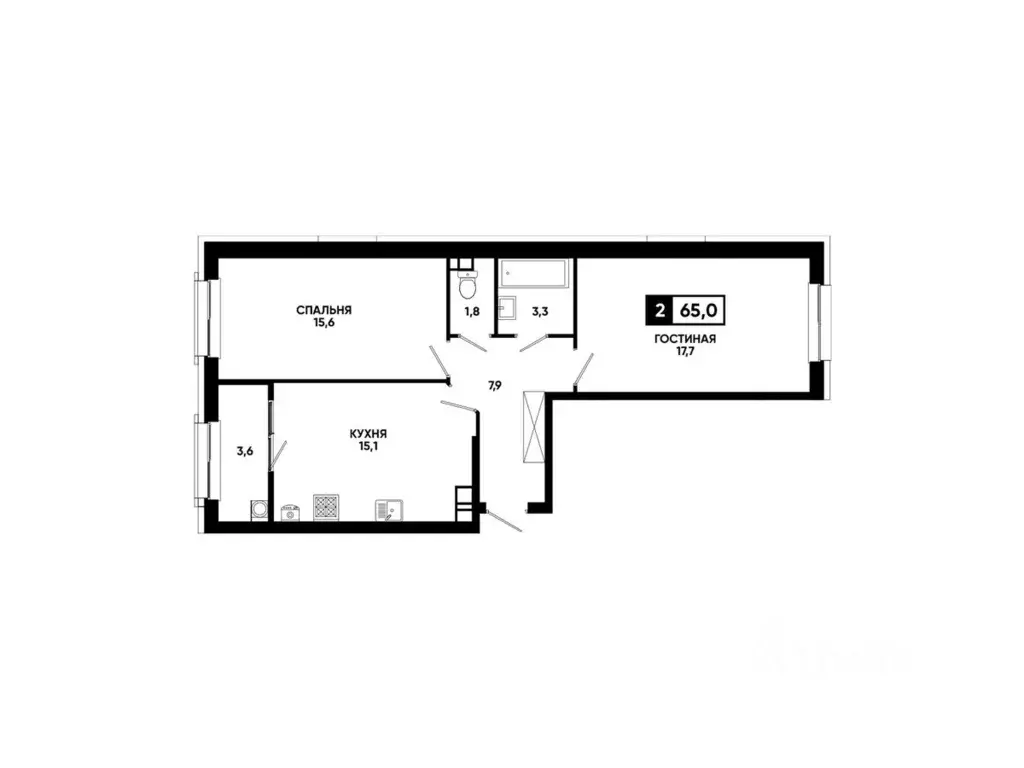 2-к кв. Ставропольский край, Ставрополь ул. Андрея Голуба, 12к10 (65.0 ... - Фото 2