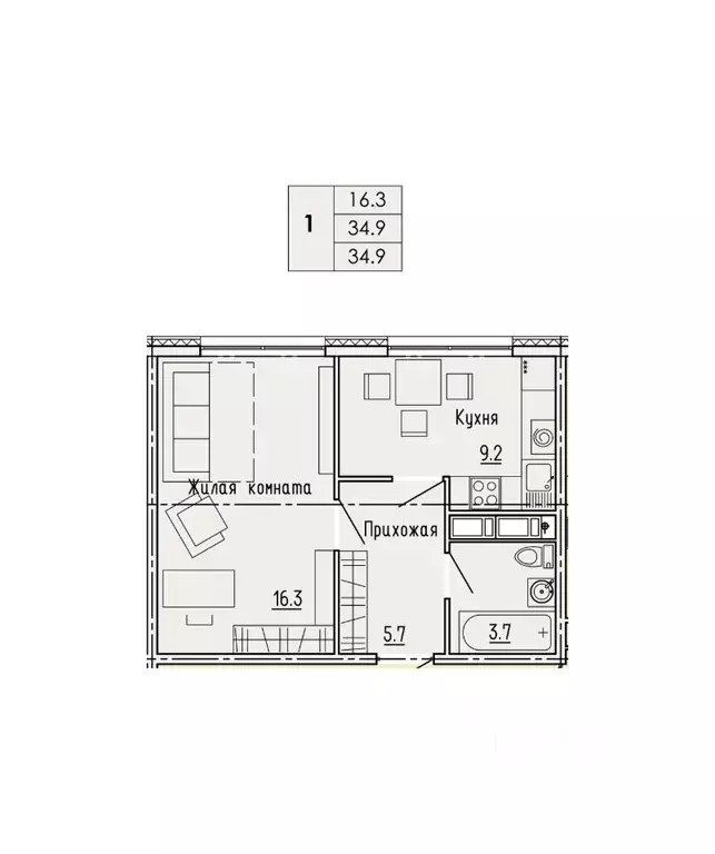 1-к кв. Пензенская область, Пенза Побочинская ул., с9 (36.01 м) - Фото 0