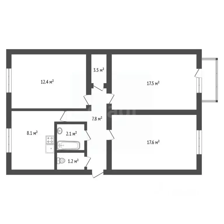 3-к кв. Амурская область, Благовещенск КПП мкр, ул. Текстильная, 19 ... - Фото 2