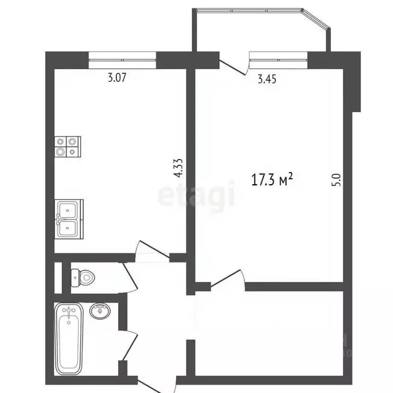 1-к кв. Тюменская область, Тюмень ул. Пермякова, 82к1 (44.8 м) - Фото 2