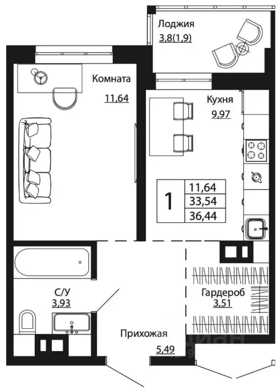 1-к кв. Ростовская область, Ростов-на-Дону ул. Текучева, 370/2 (36.44 ... - Фото 0