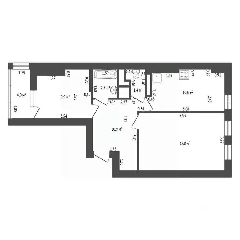 2-к кв. Башкортостан, Уфа ул. Набережная Моторостроителей, 17 (53.0 м) - Фото 2