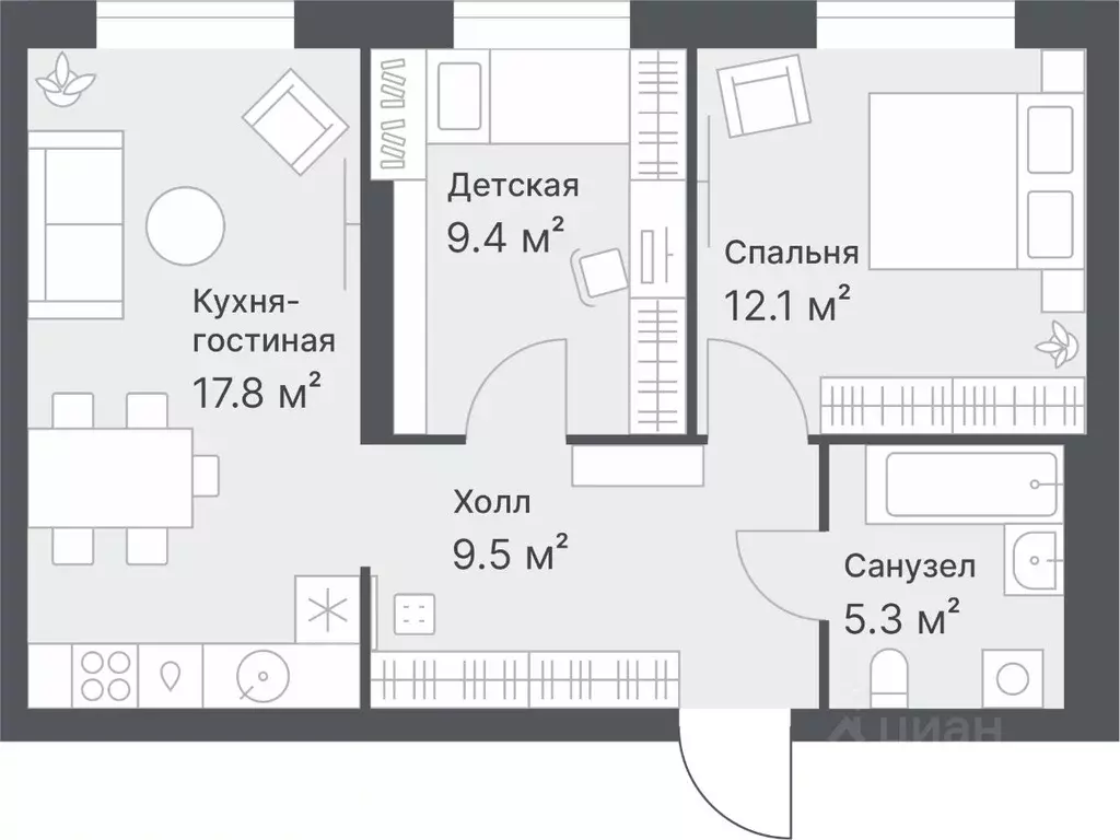 2-к кв. Тюменская область, Тюмень Кремлевская ул., 95 (54.1 м) - Фото 0