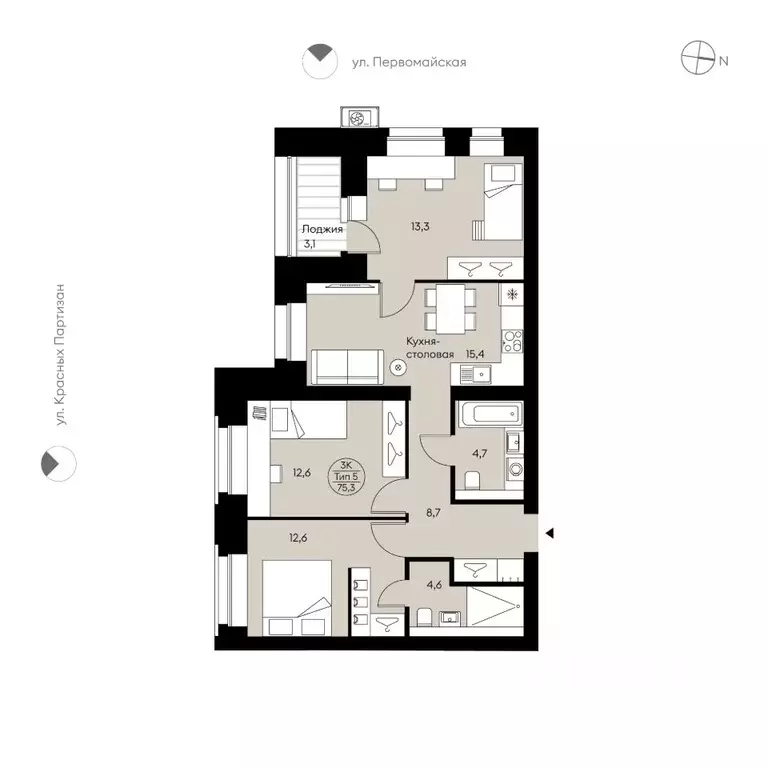 3-к кв. Коми, Сыктывкар Крутая ул., 2 (75.3 м) - Фото 1