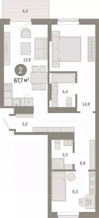 2-к кв. Омская область, Омск ул. Б.Г. Шаронова, 9 (67.69 м) - Фото 1