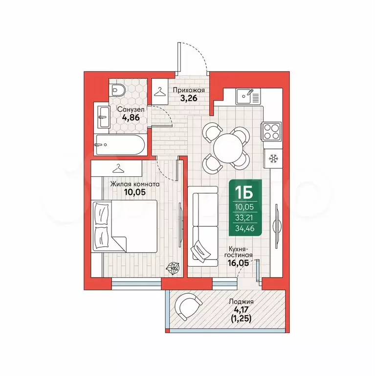 1-к. квартира, 34,5 м, 3/12 эт. - Фото 0