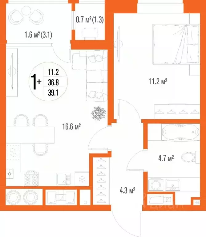1-к кв. Астраханская область, Астрахань ул. Трофимова (39.1 м) - Фото 1