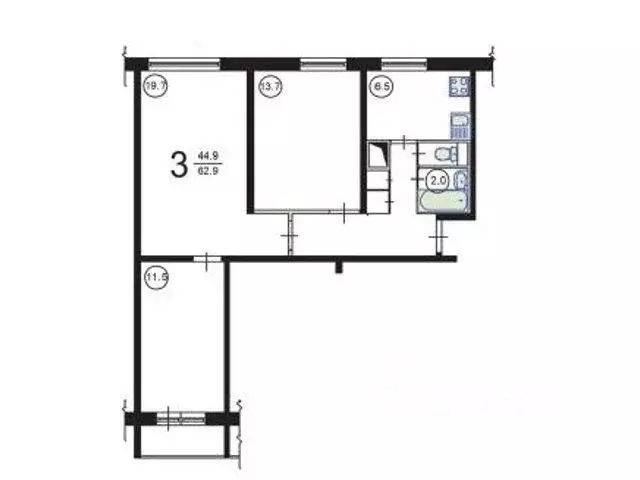 3-к кв. Москва ул. Кулакова, 12К1 (63.0 м) - Фото 0