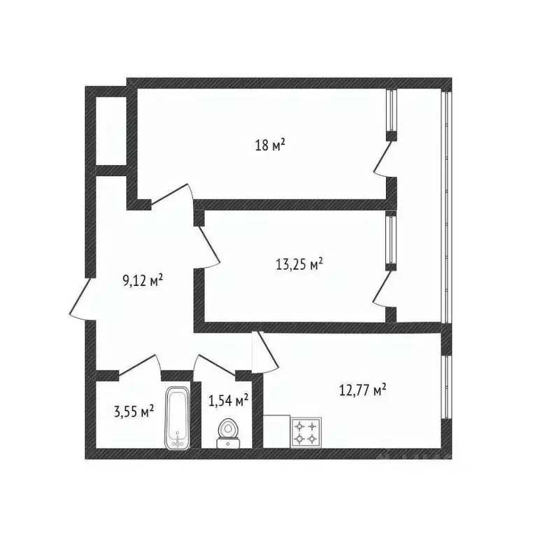 2-к кв. Белгородская область, Белгород ул. Есенина, 15 (61.0 м) - Фото 2