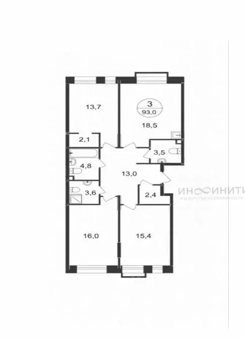 3-комнатная квартира: Московский, улица Лаптева, 9 (93 м) - Фото 1