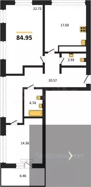 2-к. квартира, 85 м, 8/9 эт. - Фото 0