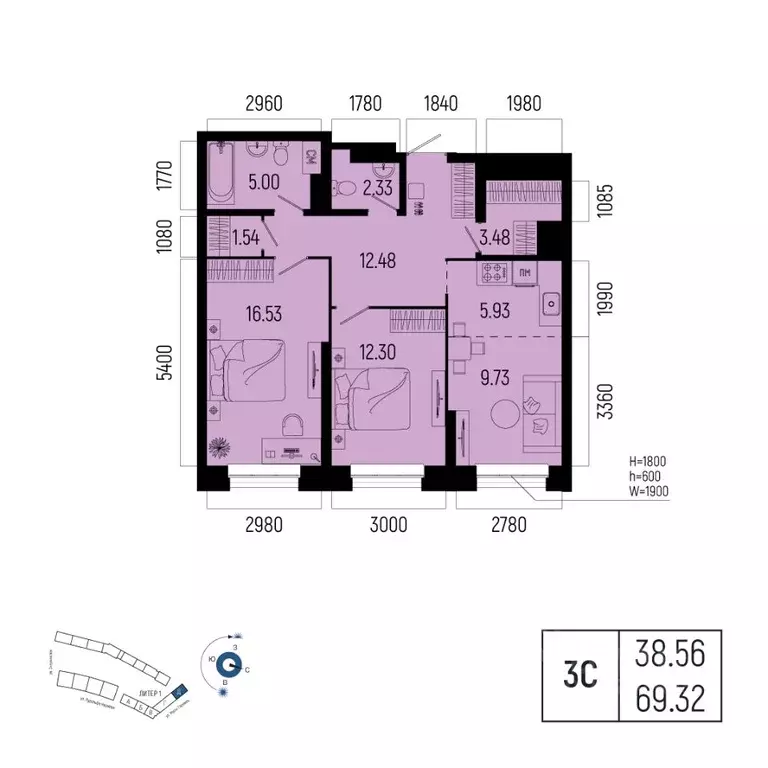 3-к кв. Башкортостан, Уфа Глумилино-1 мкр, Новатор жилой комплекс ... - Фото 1