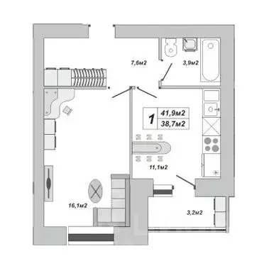 1-к кв. Тамбовская область, Тамбов ул. Чичерина, 7/3 (41.9 м) - Фото 1