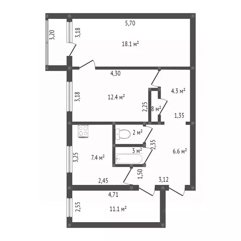 3-к кв. Амурская область, Благовещенск Институтская ул., 6 (63.6 м) - Фото 1