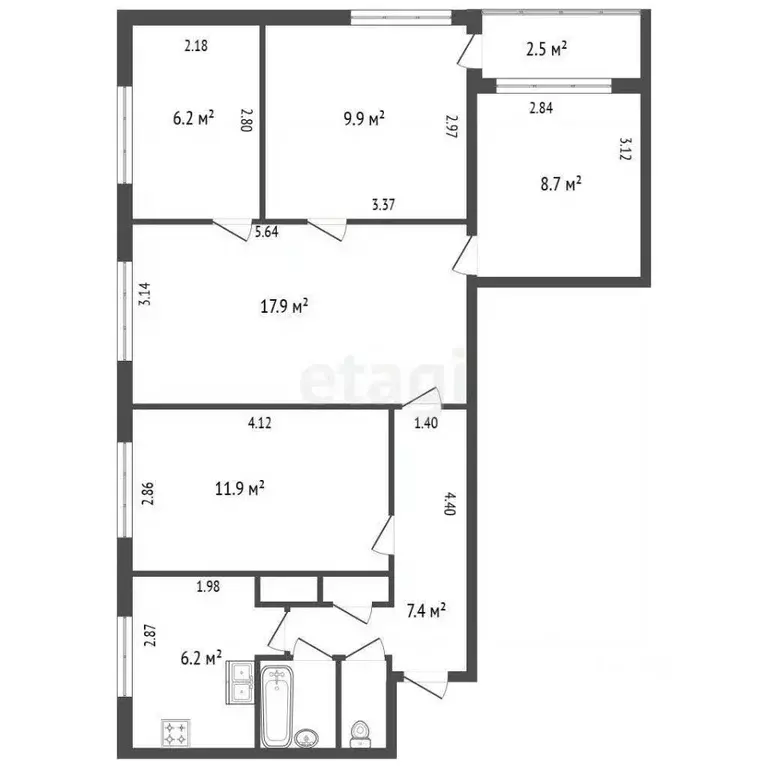 Комната Санкт-Петербург ул. Турку, 12К2 (50.0 м) - Фото 2