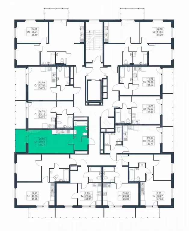 Квартира-студия, 30,8 м, 2/9 эт. - Фото 1