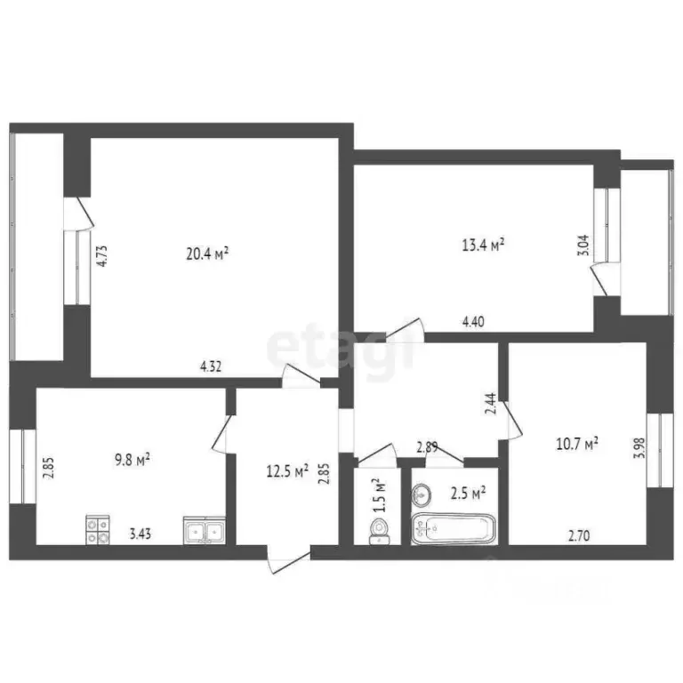 3-к кв. Калужская область, Дзержинский район, Товарково городское ... - Фото 2