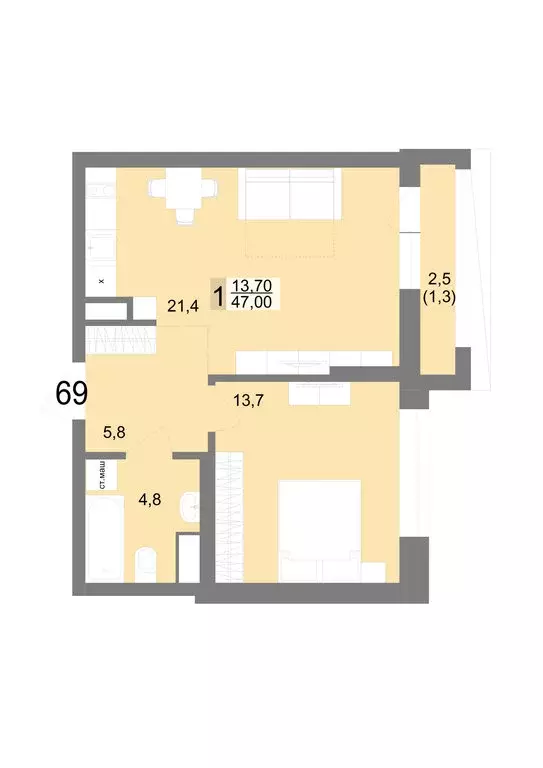 1-комнатная квартира: Екатеринбург, Посадская улица, 26 (47 м) - Фото 1
