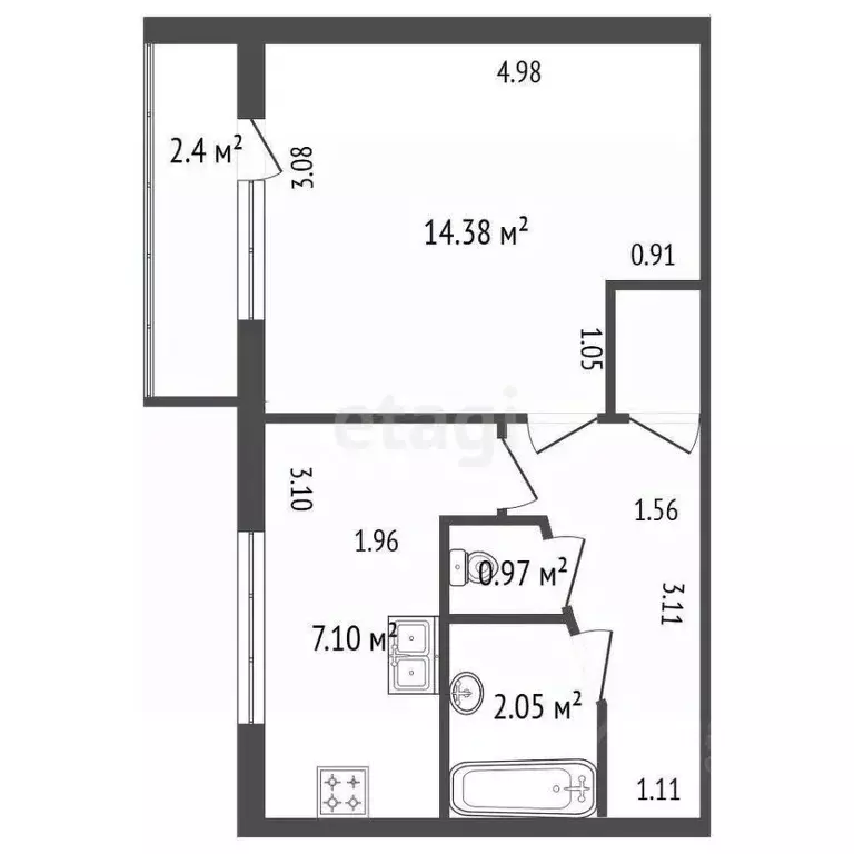 2-к кв. Санкт-Петербург просп. Славы, 25 (45.3 м) - Фото 1