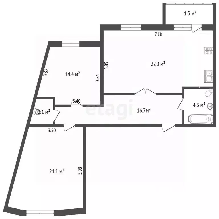 3-к кв. Белгородская область, Белгород ул. Газовиков, 11 (86.0 м) - Фото 2