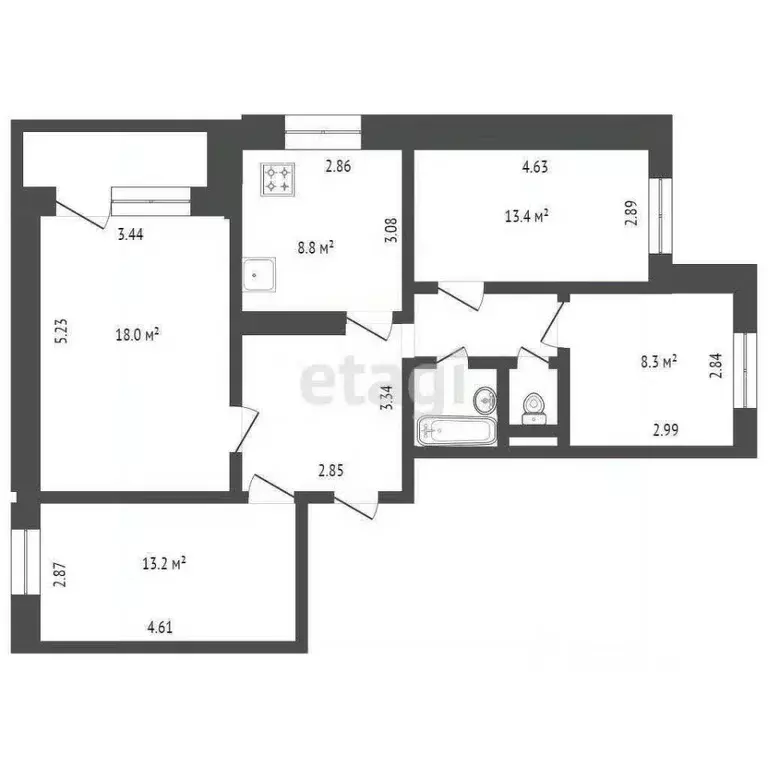 4-к кв. Липецкая область, Липецк ул. Катукова, 8 (77.8 м) - Фото 2