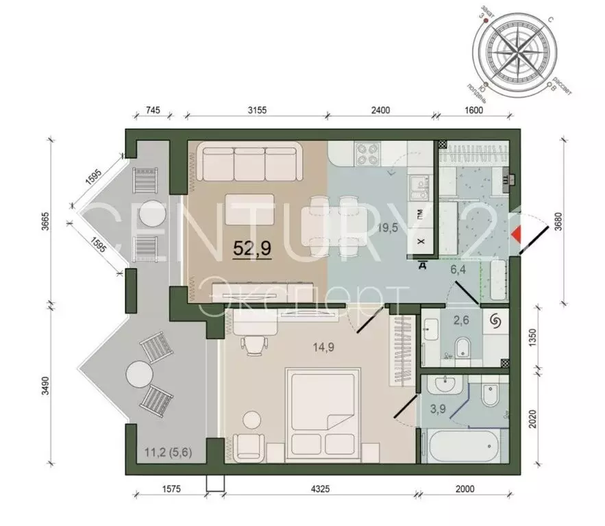 Квартира-студия: Калининград, улица Молодой Гвардии, 34 (53 м) - Фото 2