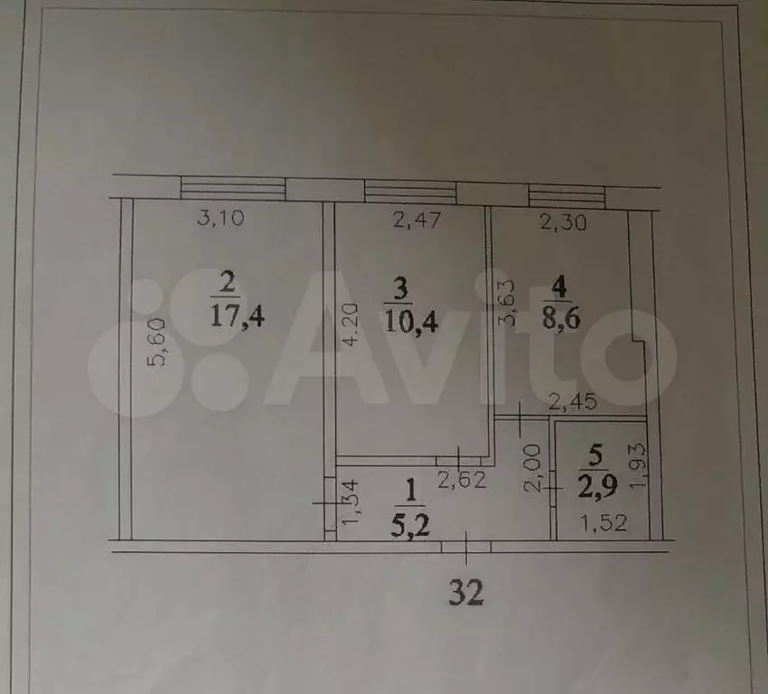 2-к. квартира, 44,5 м, 1/5 эт. - Фото 0