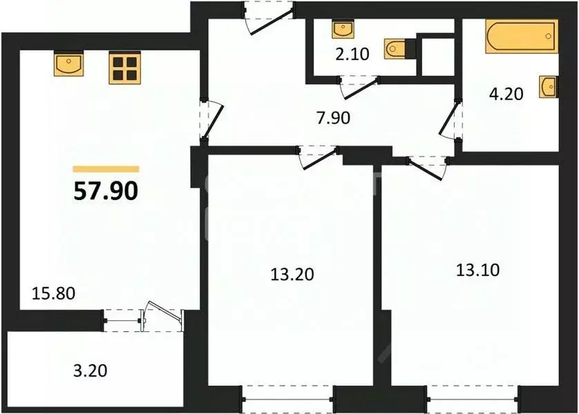 2-к кв. Воронежская область, Воронеж ул. Ворошилова, 19 (57.9 м) - Фото 2