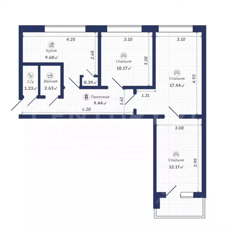 3-к кв. Санкт-Петербург просп. Художников, 27К1 (63.07 м) - Фото 2