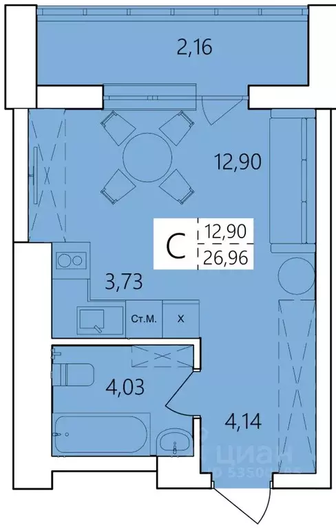 Студия Башкортостан, Уфа Затон жилрайон, Волна жилой комплекс (26.96 ... - Фото 1