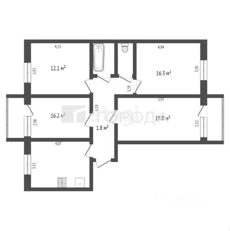 4-к кв. Кемеровская область, Новокузнецк Тушинская ул., 69А (93.6 м) - Фото 2