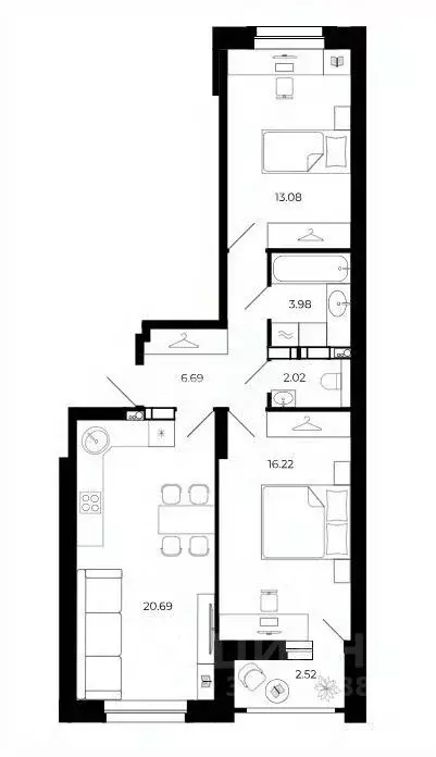 2-к кв. Липецкая область, Липецк ул. Буденного, 8В (63.43 м) - Фото 1