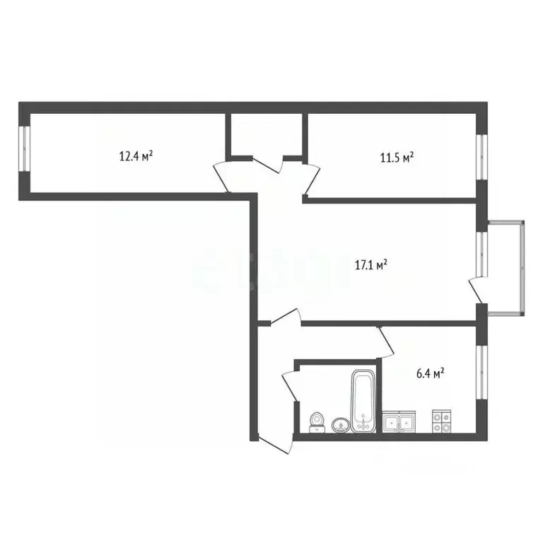 3-к кв. Омская область, Омск ул. 75-й Гвардейской Бригады, 18 (59.5 м) - Фото 2