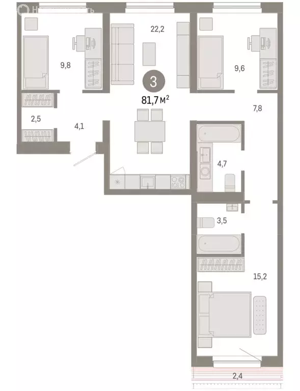 3-комнатная квартира: Новосибирск, Большевистская улица, с49 (81.73 м) - Фото 1