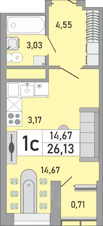 1-к кв. Башкортостан, Уфа Бакалинская ул., 9/1 (26.13 м) - Фото 1