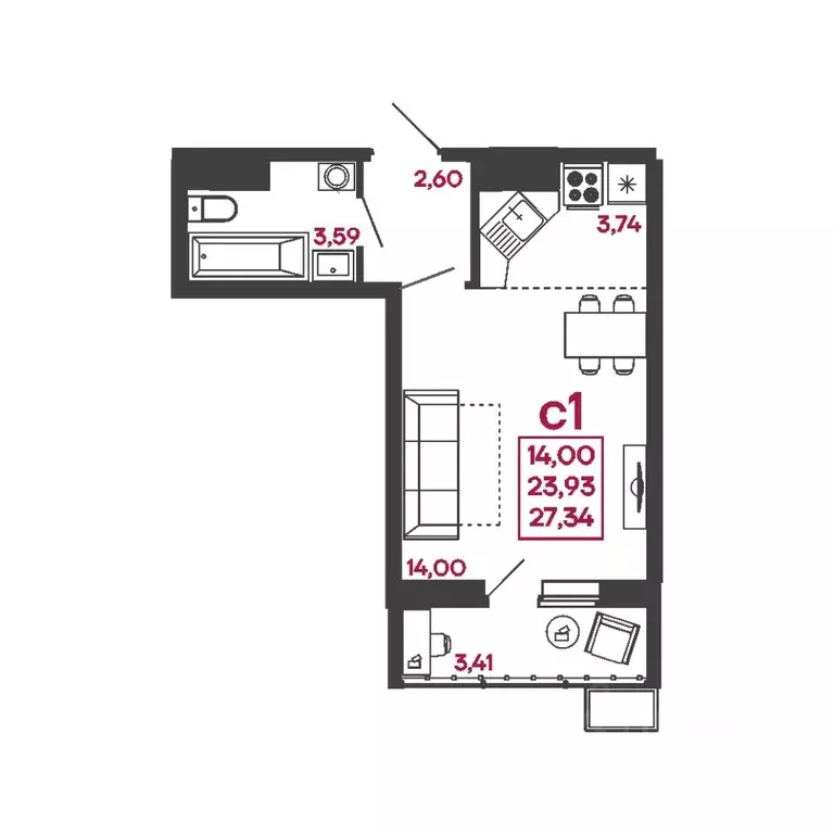 Студия Пензенская область, Пенза ул. Измайлова, 41Б (27.34 м) - Фото 1