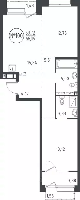 2-к кв. Иркутская область, Иркутск ул. Эдуара Дьяконова, 10 (66.14 м) - Фото 0