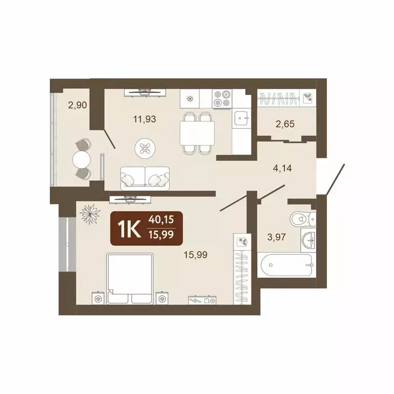 1-комнатная квартира: Кемерово, микрорайон 58В, 1 (40.15 м) - Фото 0