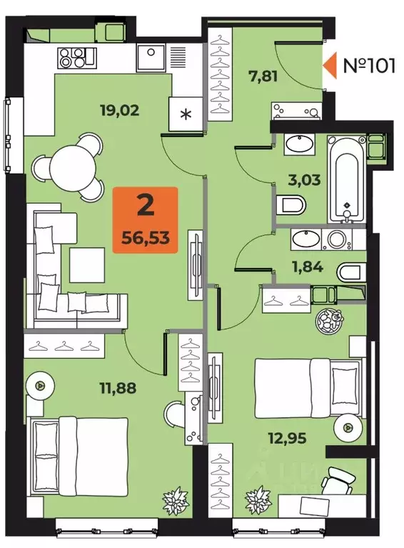 2-к кв. Самарская область, Самара просп. Карла Маркса, 231 (56.53 м) - Фото 1